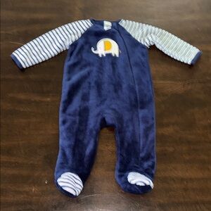 Little Me Blue and White Footies Elephant Design